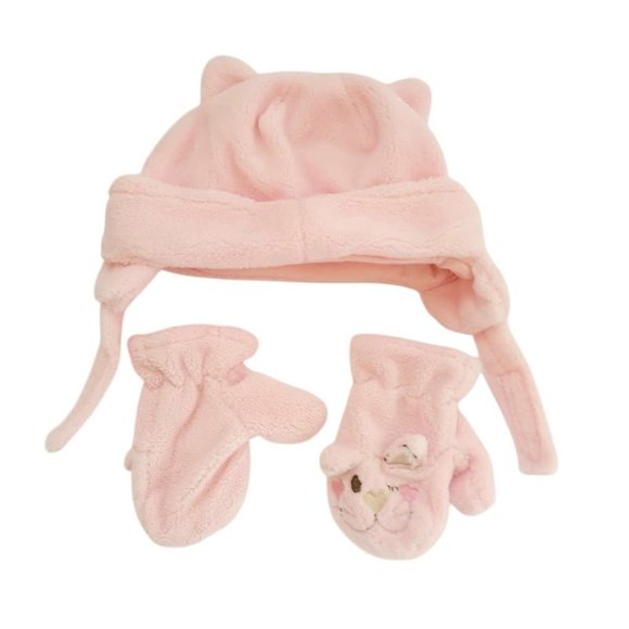 Disney and Miniwear Baby Girl Pink Trapper Hat And Mitten Set of 2 Cozy Warm - Picture 7 of 10